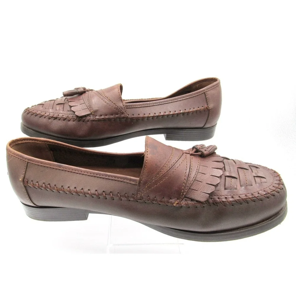 Giorgio Brutini Men's Loafers Kiltie Tassel Brown Woven Top Moc Toe Leather 13W